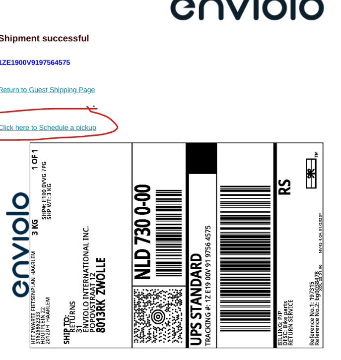 Comment renvoyer des pièces avec UPS enviolo Help Center